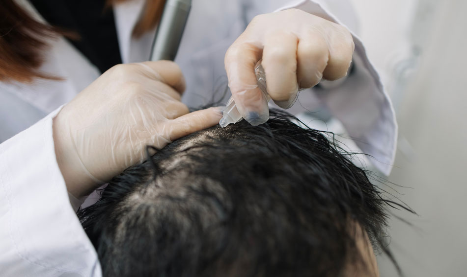 Women healthcare worker applying hair serum