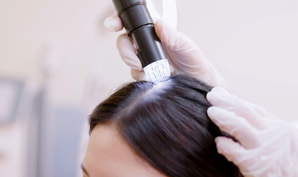  Dermatologist examining the women scalp