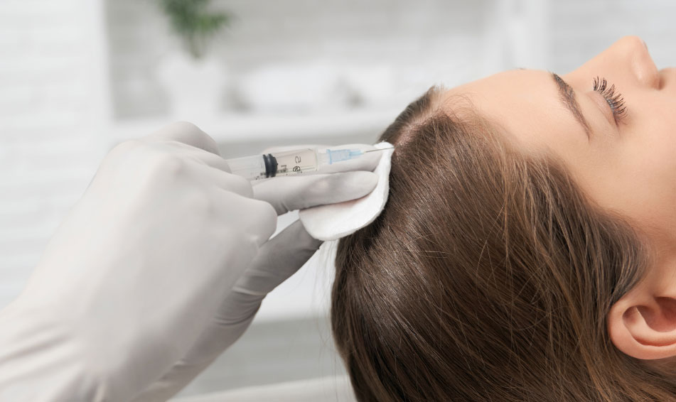 Healthcare worker injecting medicine in women scalp