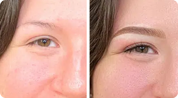 Paula scarpino before and after Henna Brows, showcasing fuller, more defined eyebrows